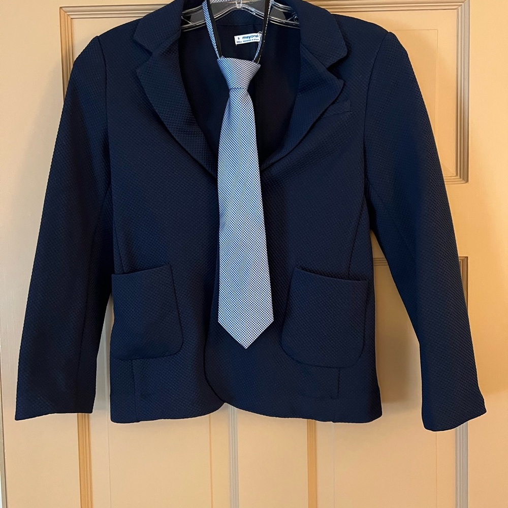 Knit Navy Blazer with Light Blue Tie